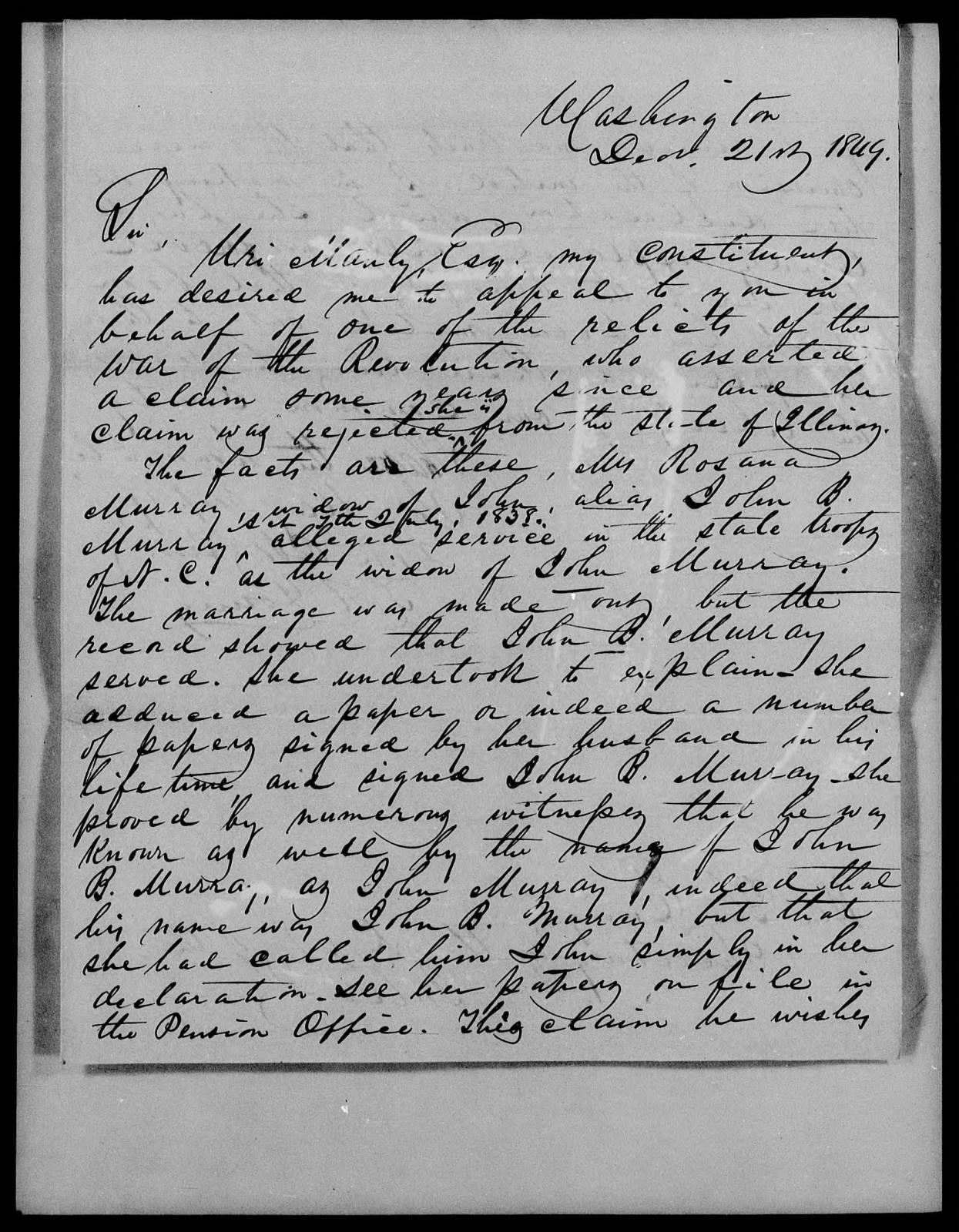 Letter from T. R. Young to Thomas Ewing, 21 December 1849, page 1