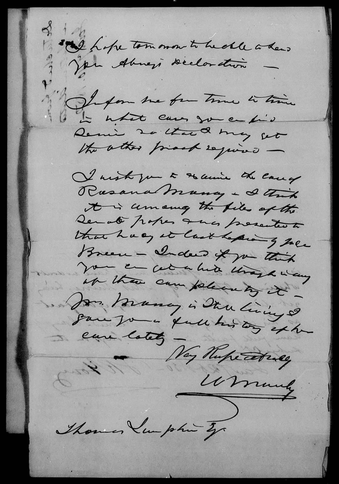 Letter from Uri Manly to Thomas Lumpkin, circa 10 January 1850, page 1