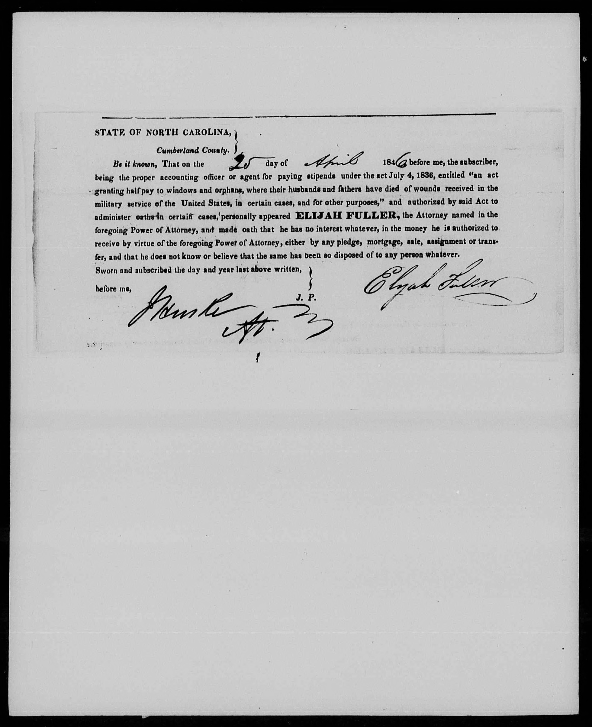 Receipt for Ruth Edwards from John Huske to Elijah Fuller, 25 April 1846, page 2