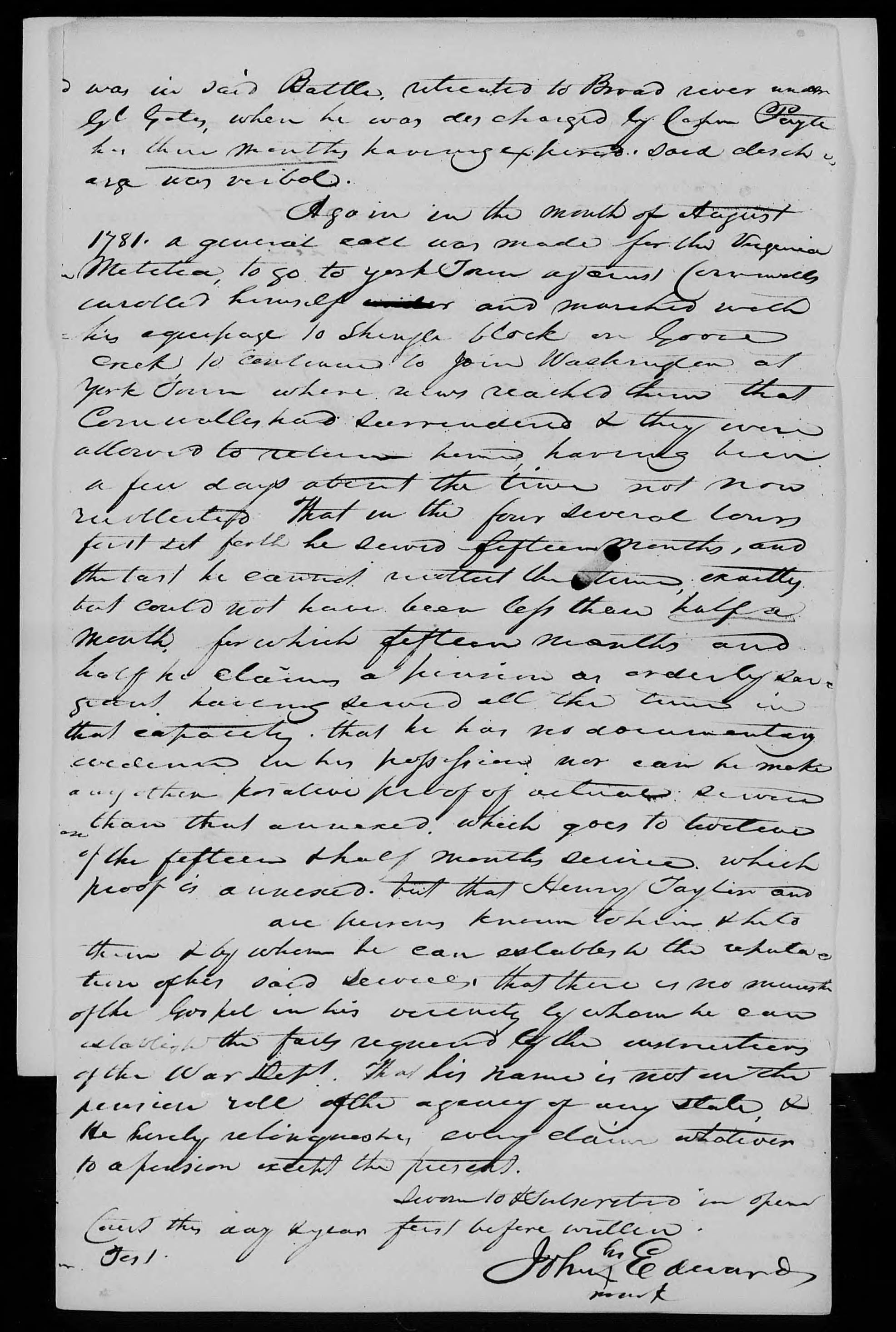 Application for a Veteran's Pension from John Edwards, 9 September 1833, page 3