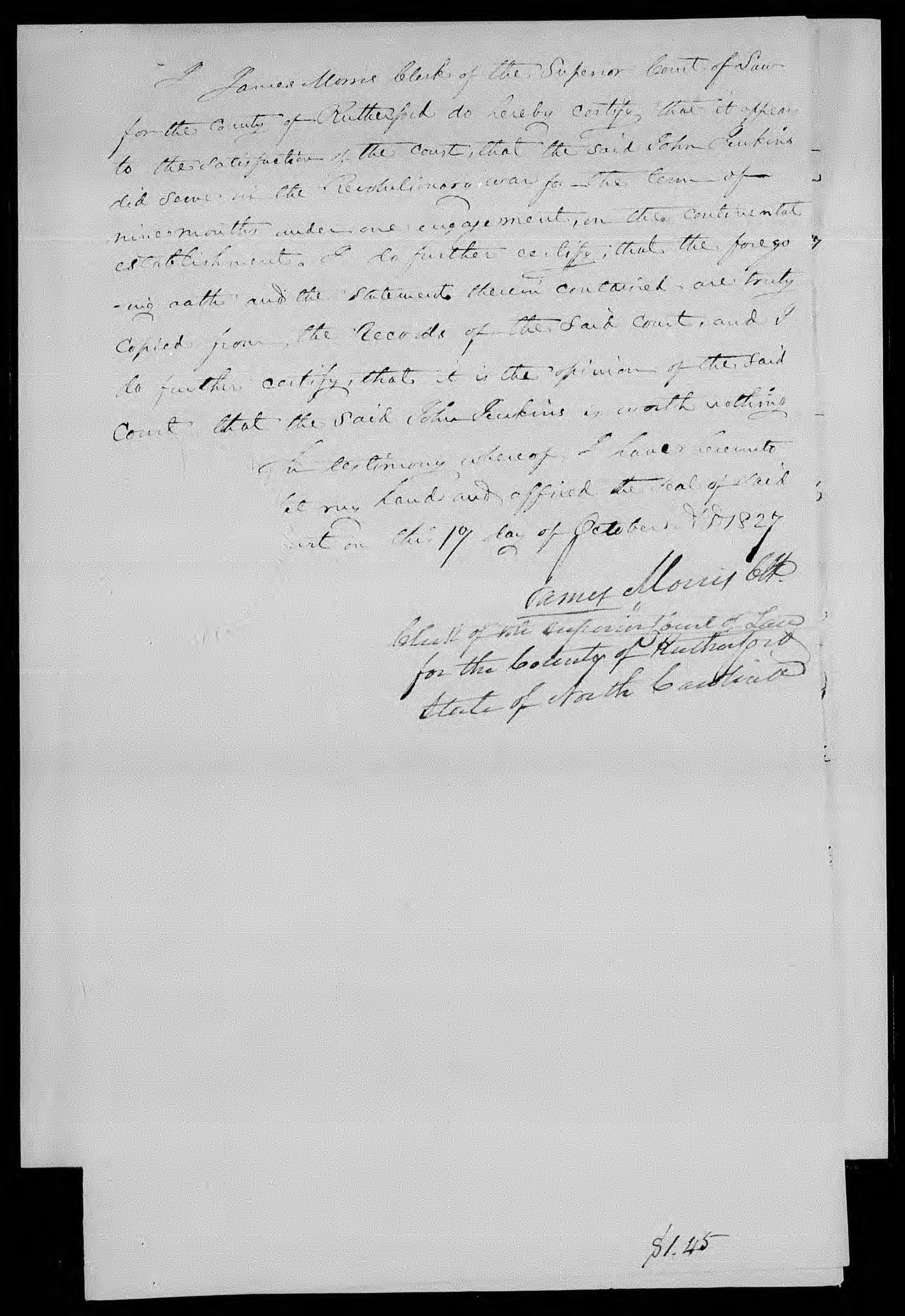 Application for a Veteran's Pension from John Jenkins, 18 October 1827, page 3