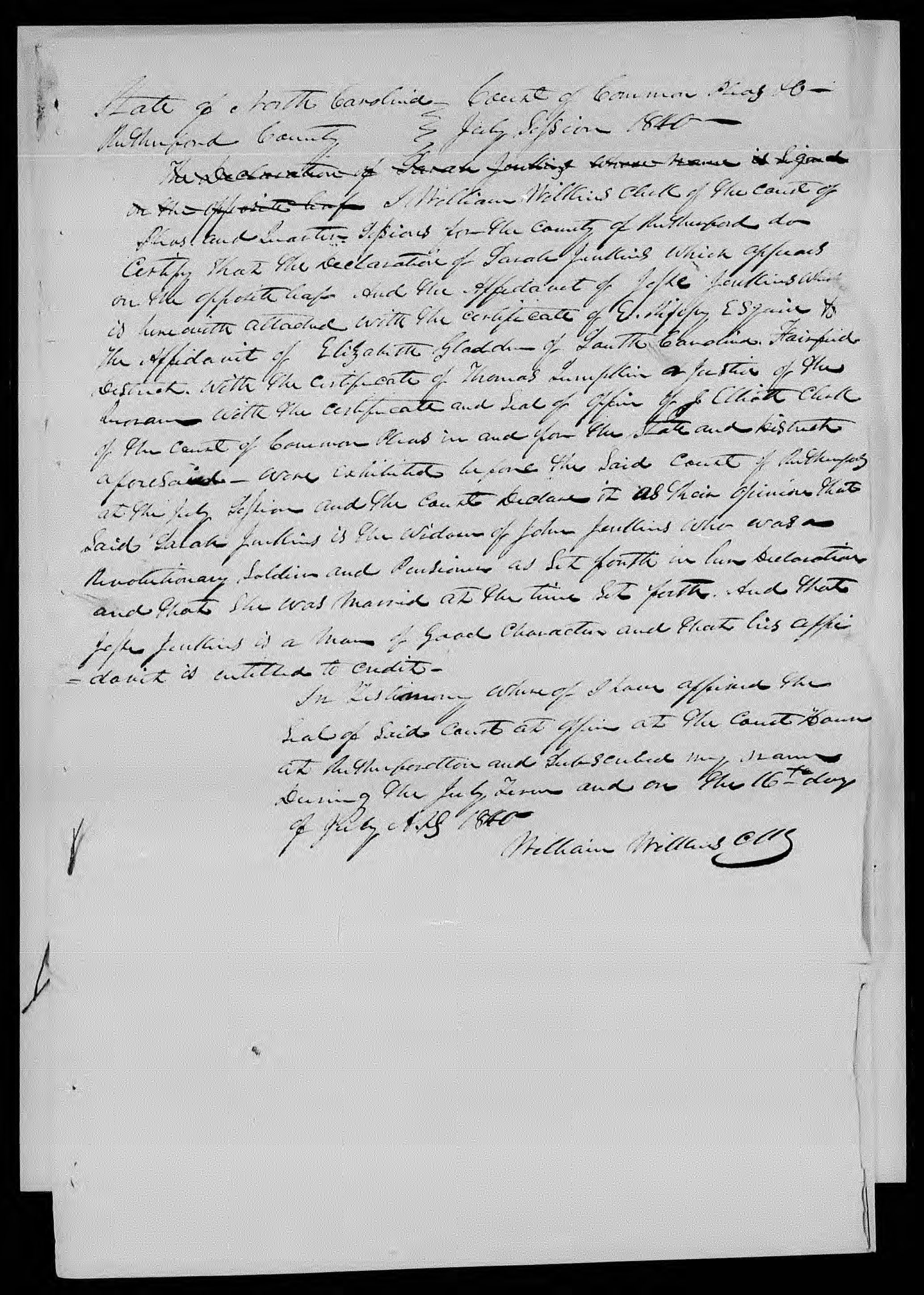 Application for a Widow's Pension from Sarah Jenkins, 16 November 1839, page 5