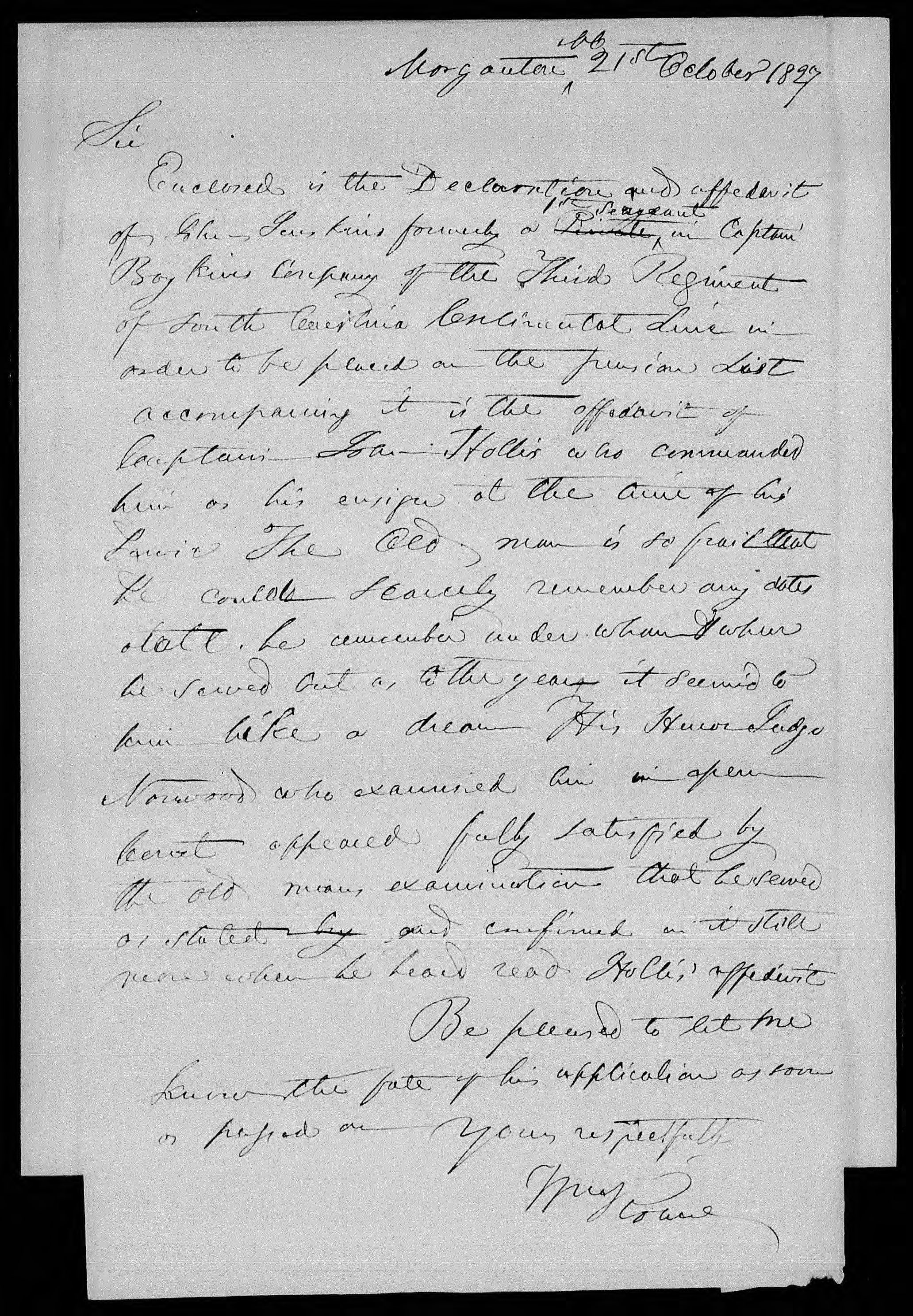 Letter from William Howie to James Barbour, 21 October 1827, page 1