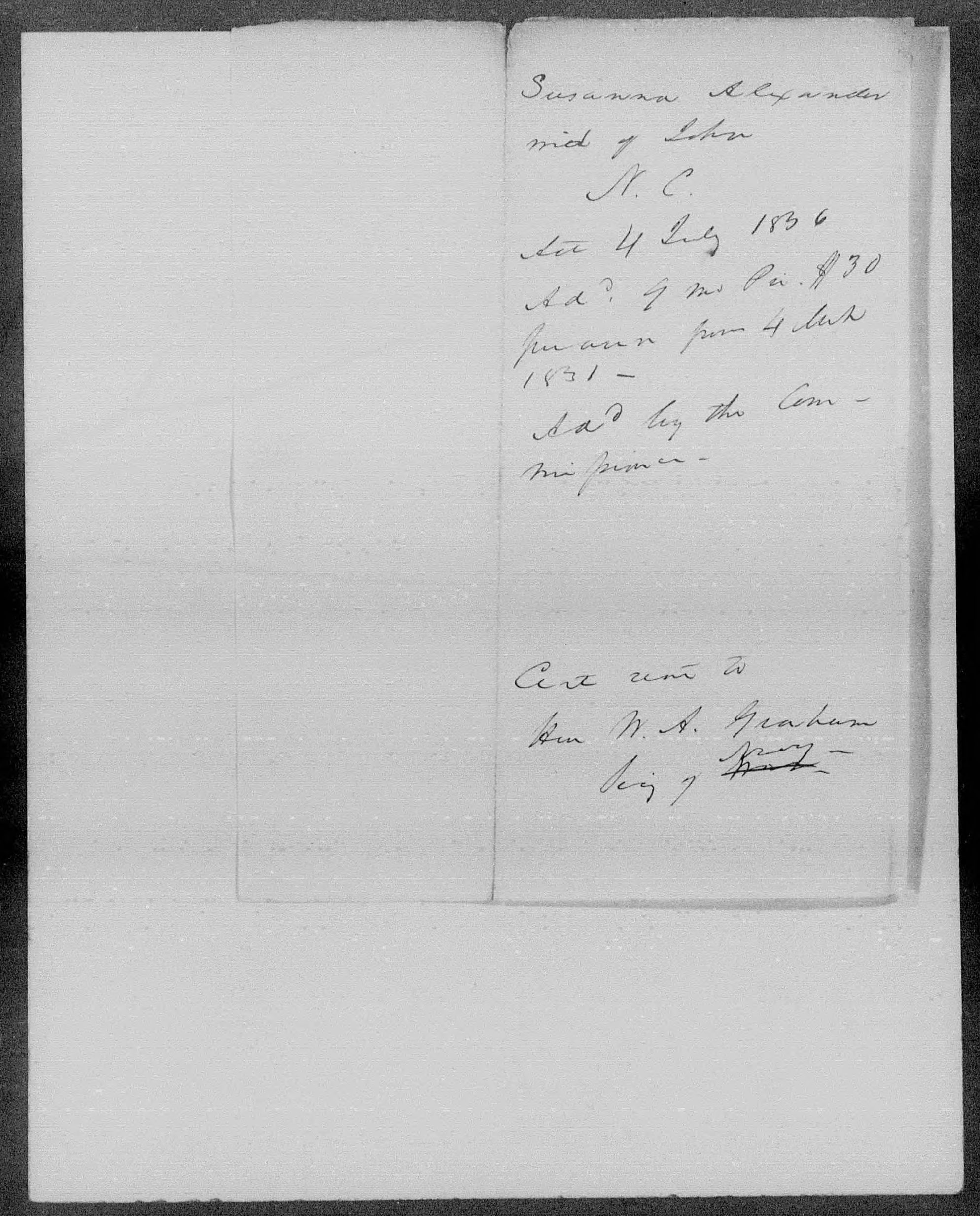 Affidavit of James W. Osborne in support of a Pension Claim for Susana Alexander, 25 September 1851, page 3