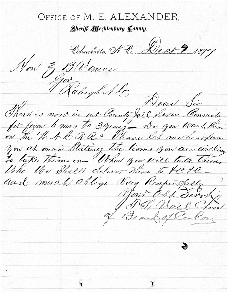 Letter from T. L. Vail to ZBV December 7 1877