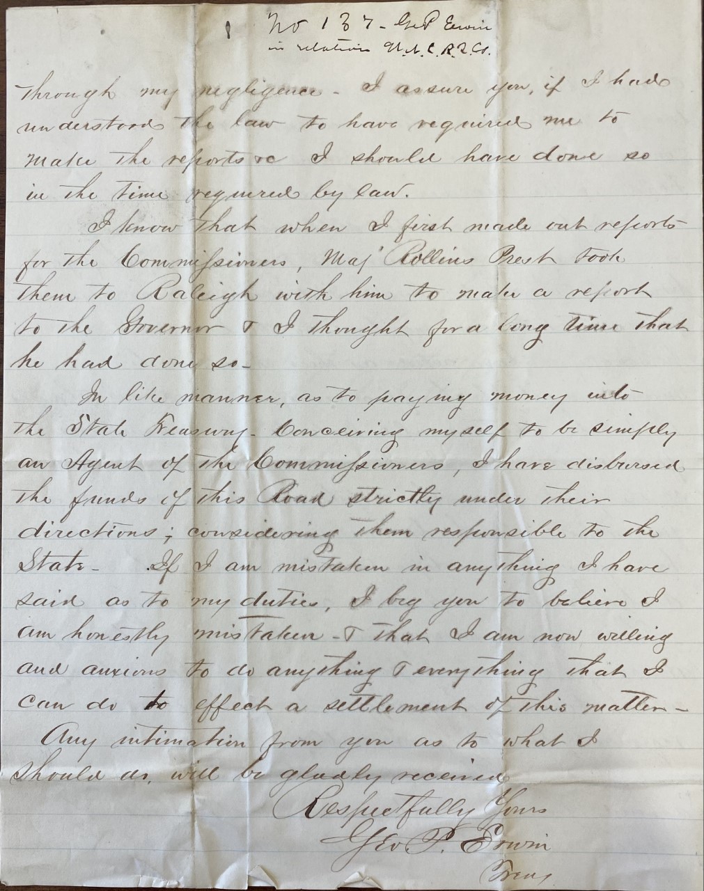 Page 3 of letter from Geo. P. Erwin to ZBV, March 16, 1877
