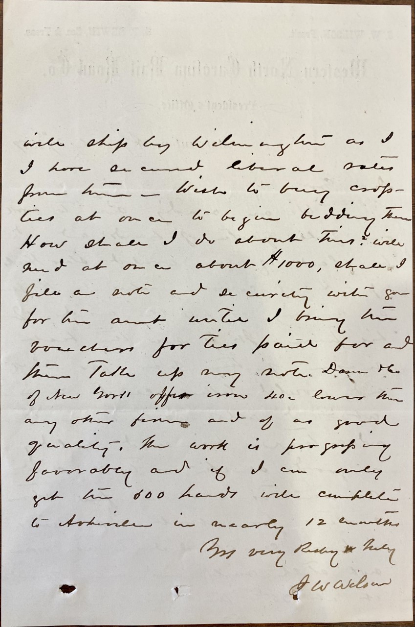 Page 2 of Letter from J. W. Wilson to Z. B. Vance, April 29, 1877