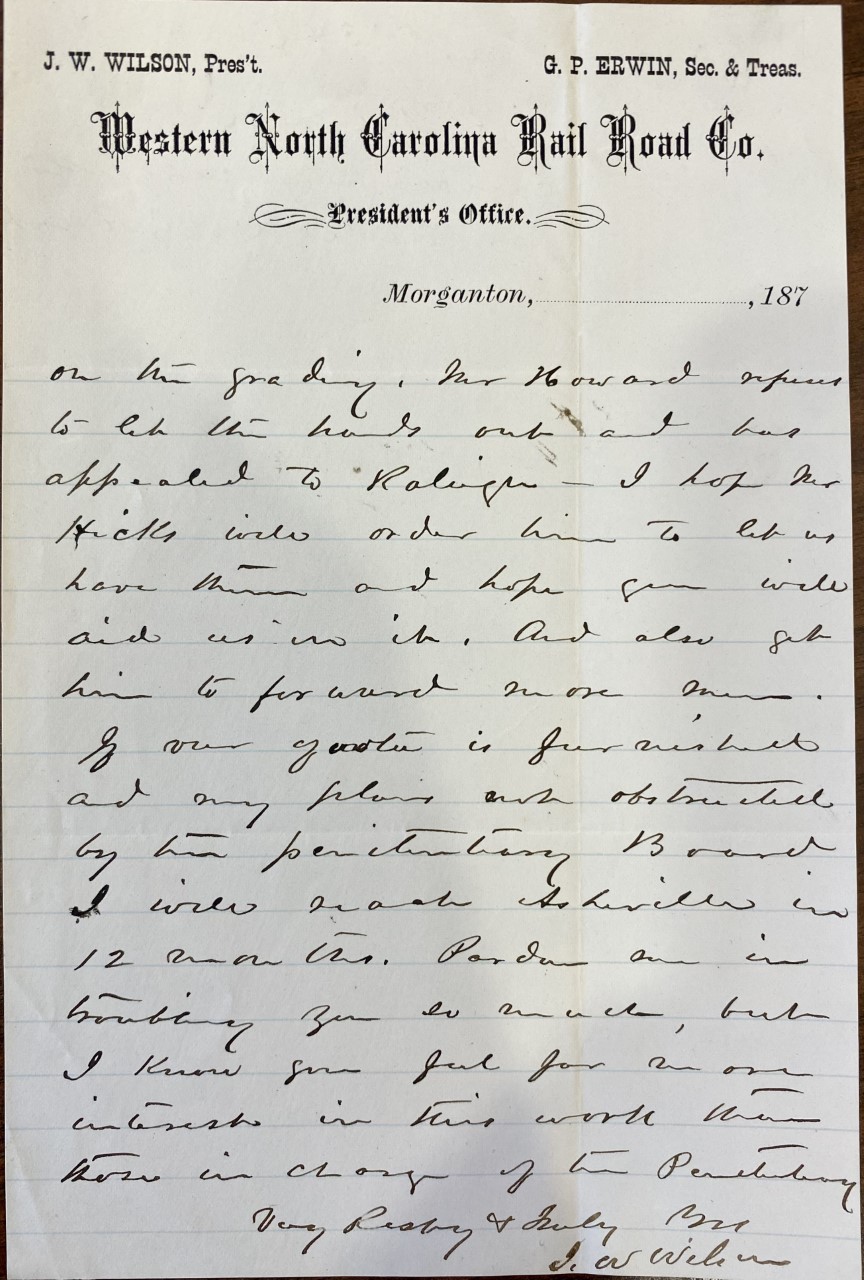 Page 2 of Letter from J. W. Wilson to Z. B. Vance, April 30, 1877
