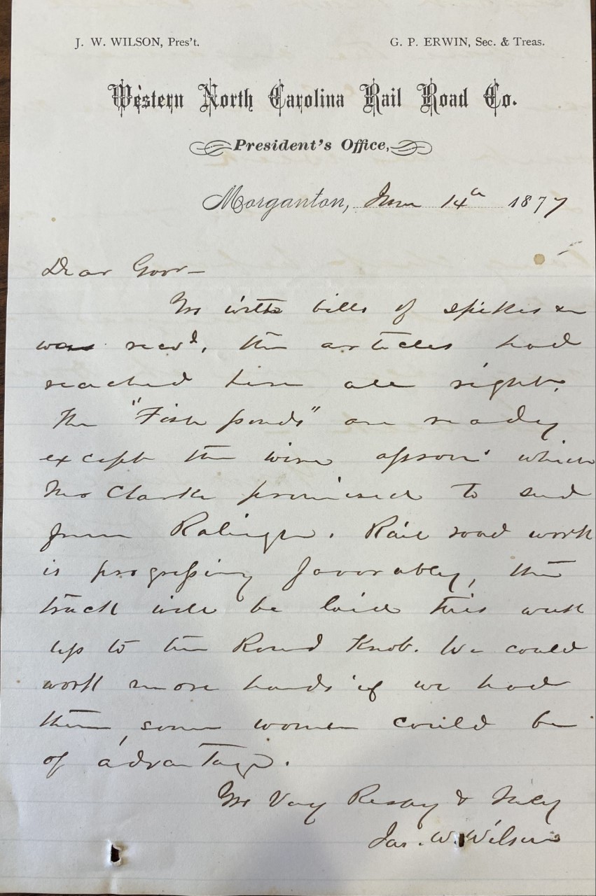 Page 1 of Letter from J. W. Wilson to Z. B. Vance, June 14, 1877