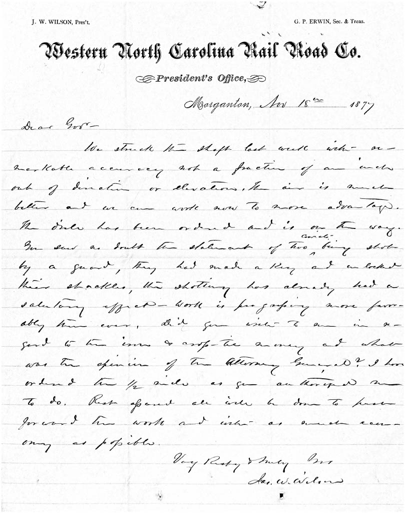 Letter from James W. Wilson to Zebulon B. Vance, 18 November 1877