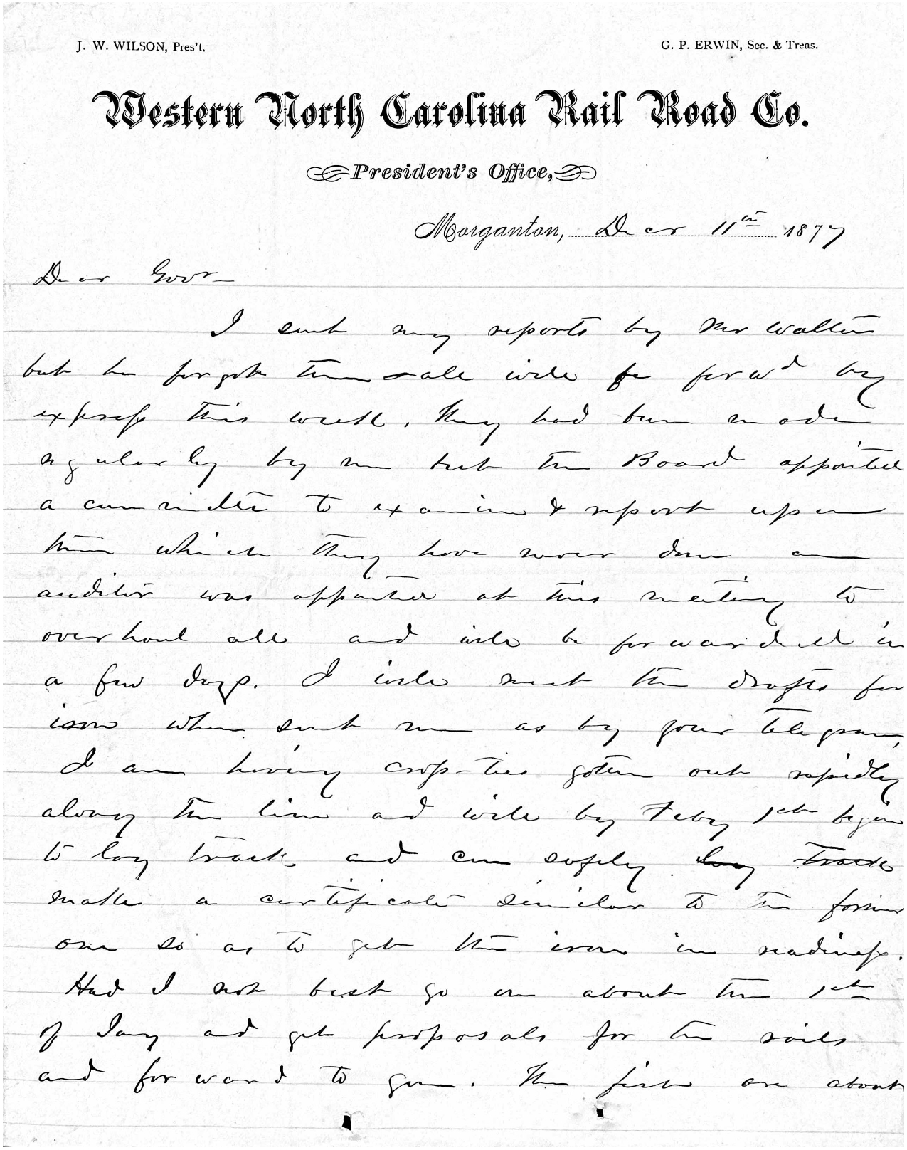 Letter from James W. Wilson to Zebulon B. Vance, 11 December 1877
