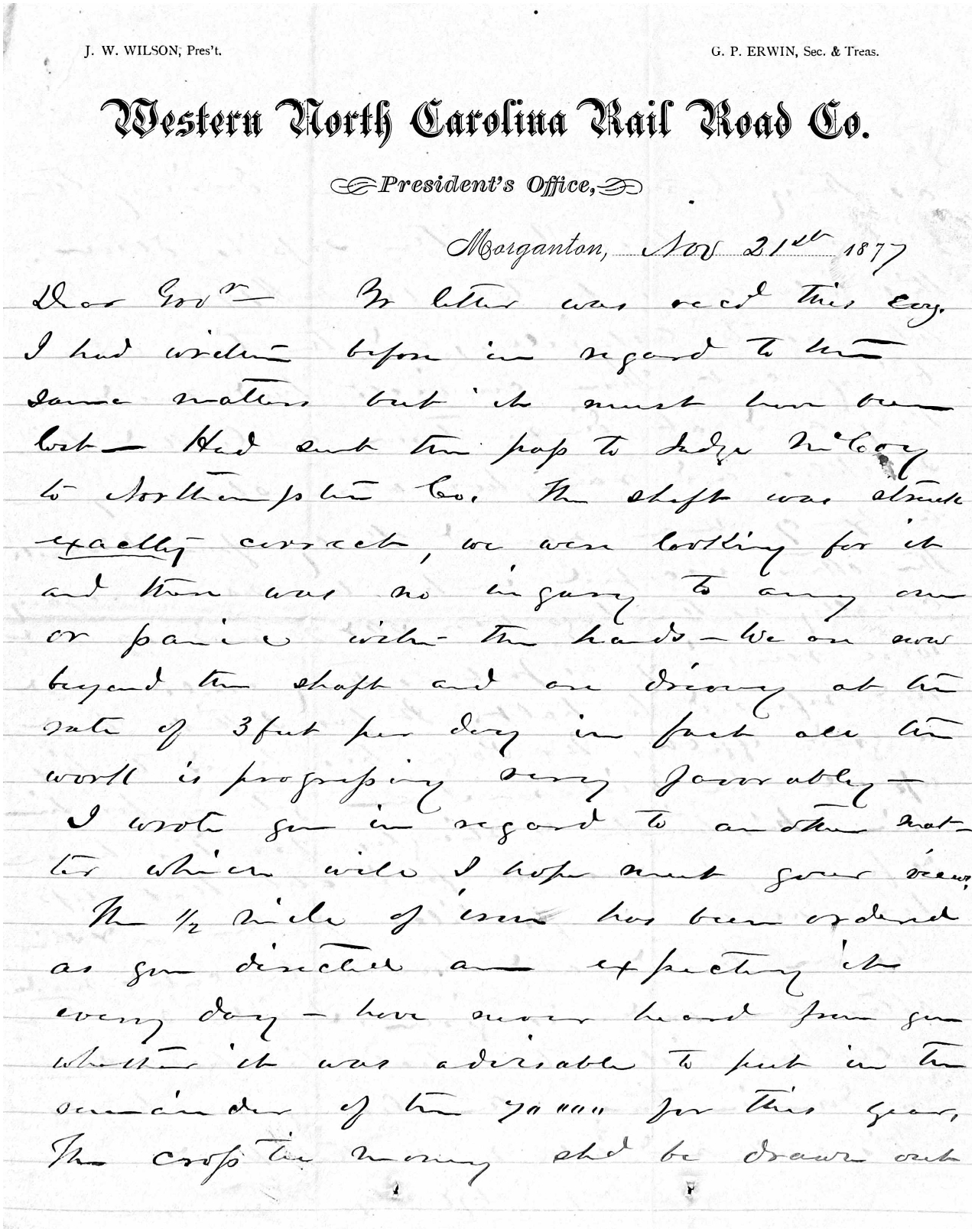 Jas. W. Wilson to ZBV November 21 1877 1