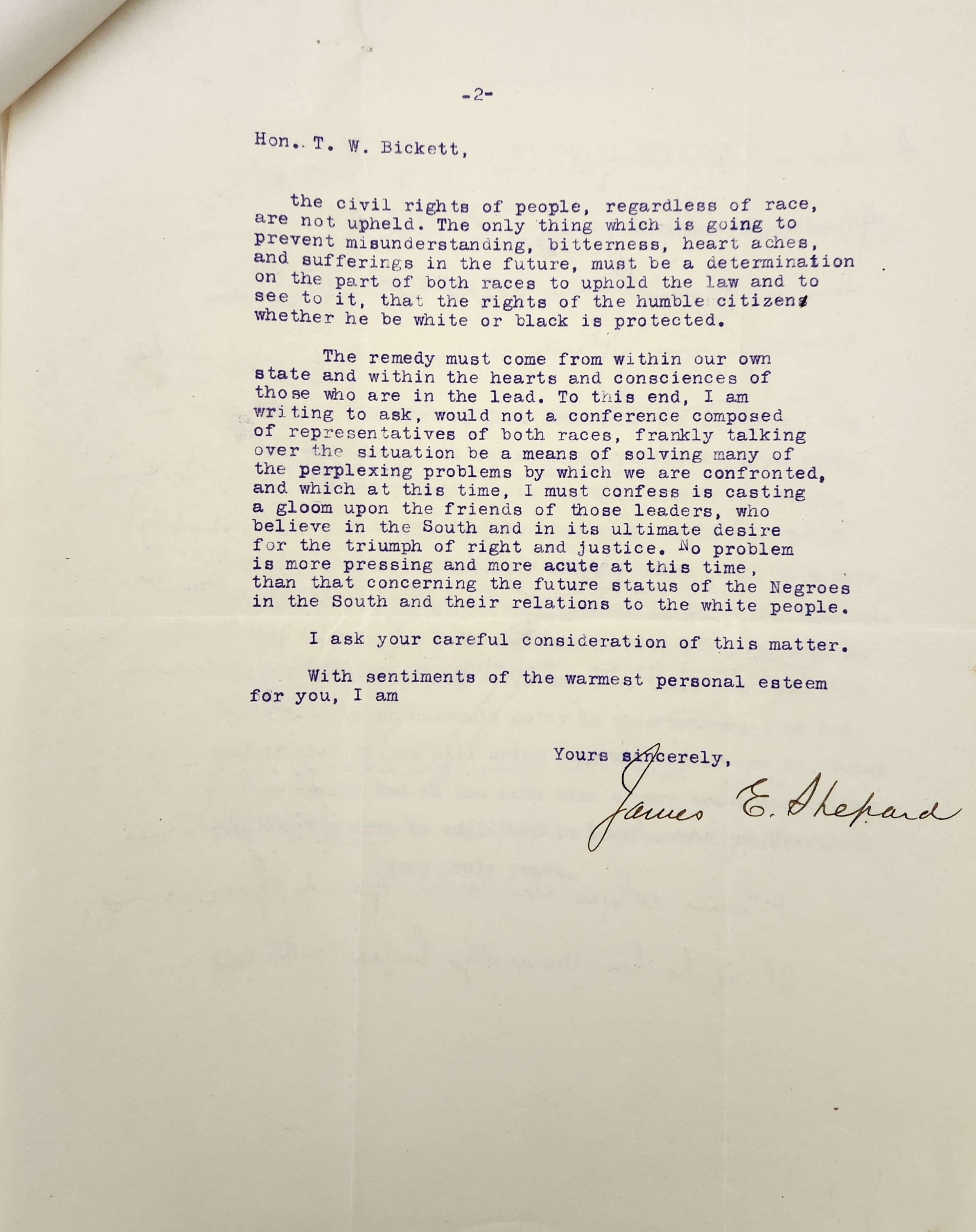 Letter from Shepard to Bickett, November 18, 1918, page 2