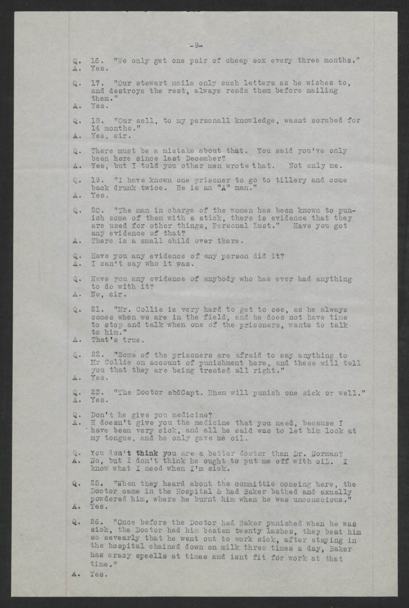 Investigation of the Charges Made by Inmates of the State Prison Farm to Earl E. Dudding, 12 May 1919, page 9