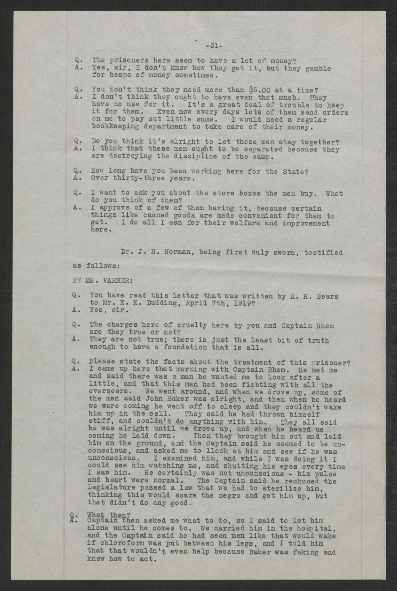 Investigation of the Charges Made by Inmates of the State Prison Farm to Earl E. Dudding, 12 May 1919, page 31