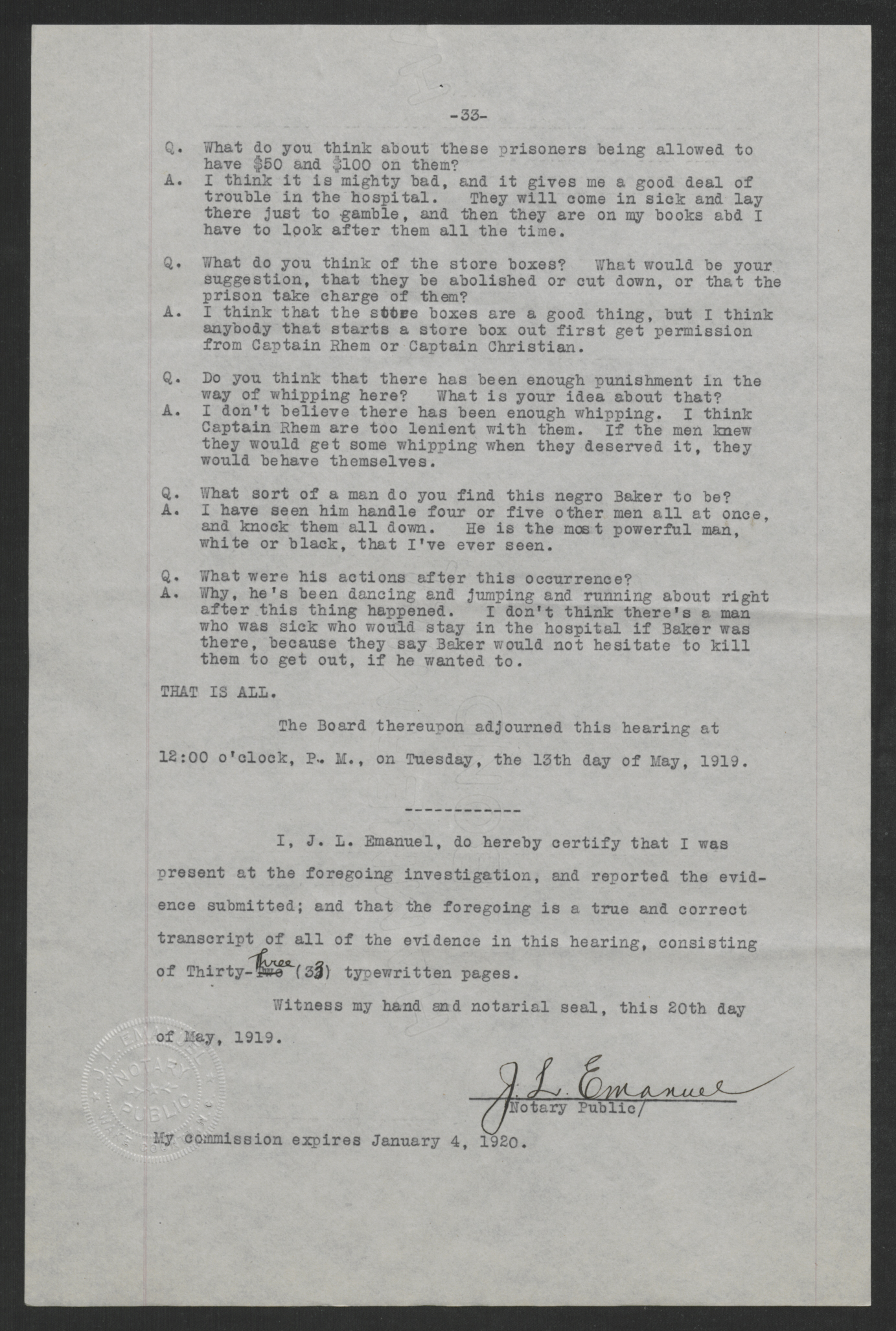 Investigation of the Charges Made by Inmates of the State Prison Farm to Earl E. Dudding, 12 May 1919, page 33