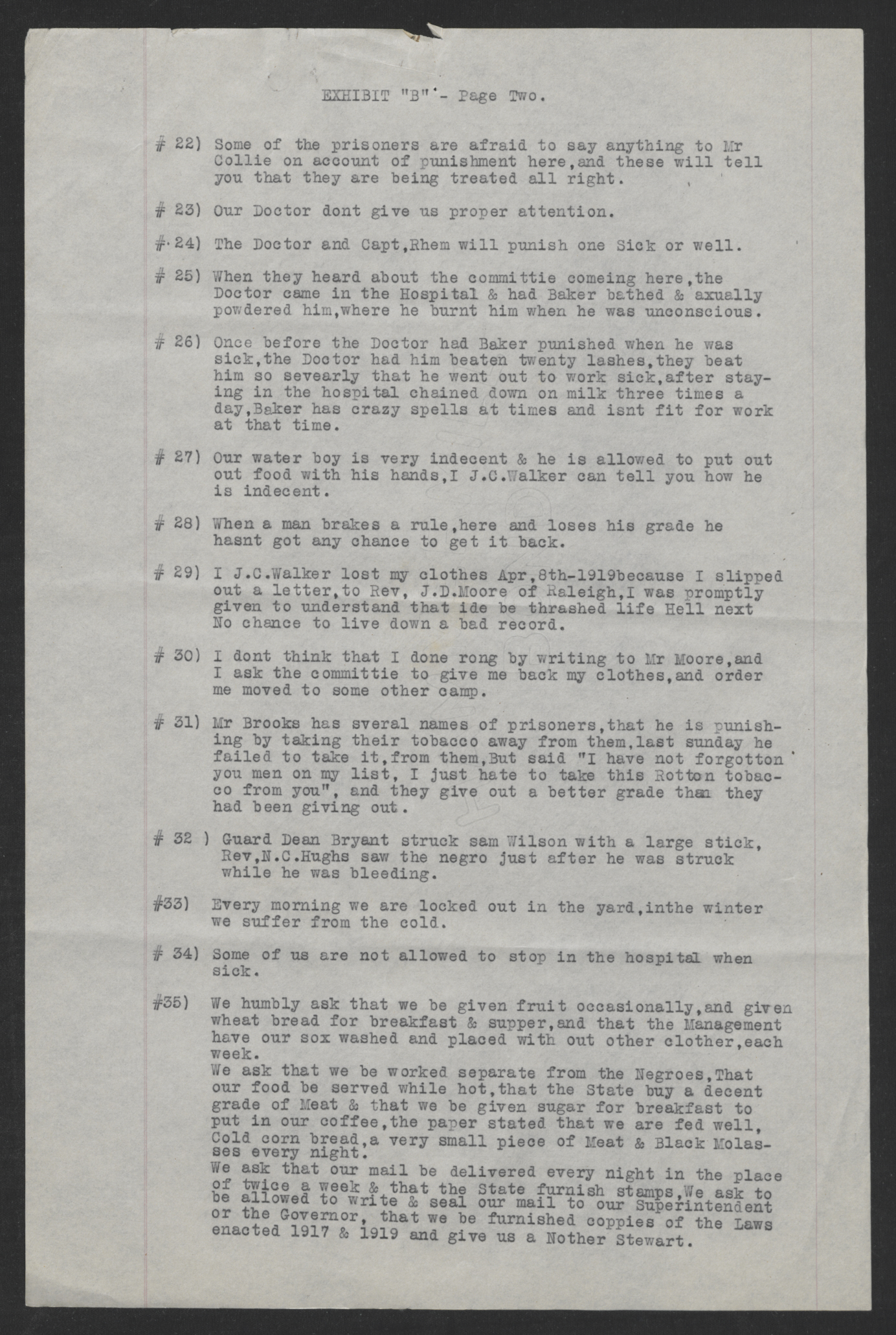 Exhibit B in the Investigation of the Charges Made by Inmates of the State Prison Farm to Earl E. Dudding, 12 May 1919, page 2