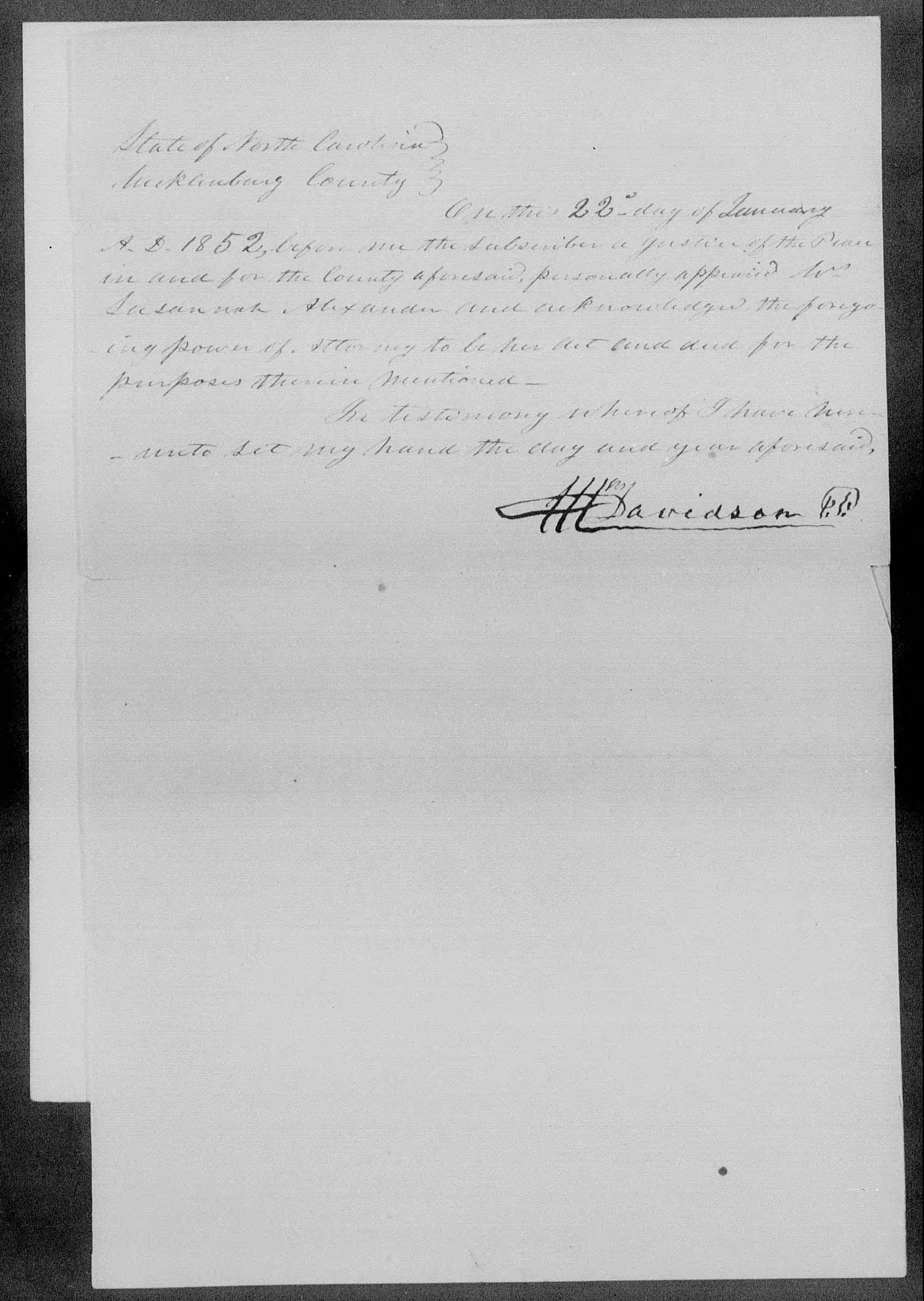 Appointment of John Y. Braynt and Suana Alexander's Power of Attorney, 22 January 1852, page 2