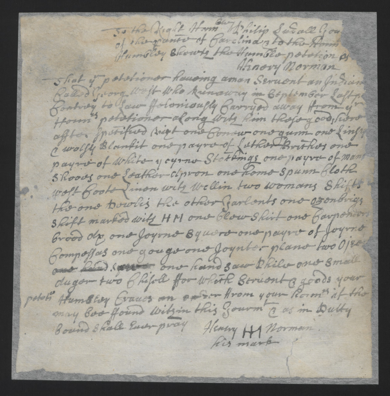 Petition from Henry Norman, 1691