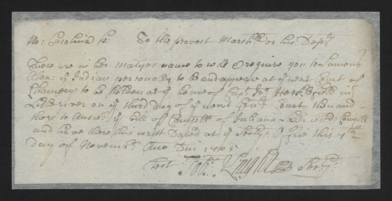 Court Summons for Alex, 7 November 1705, page 1