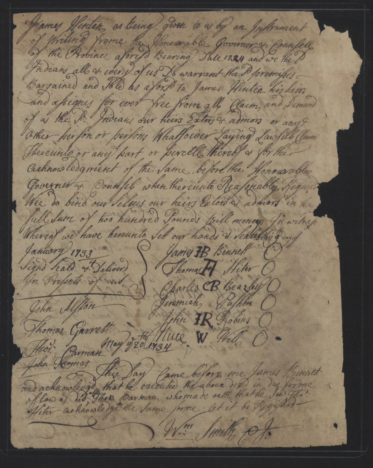 Land Sale from James Bennett and Chowan Indians, 9 January 1733, page 2