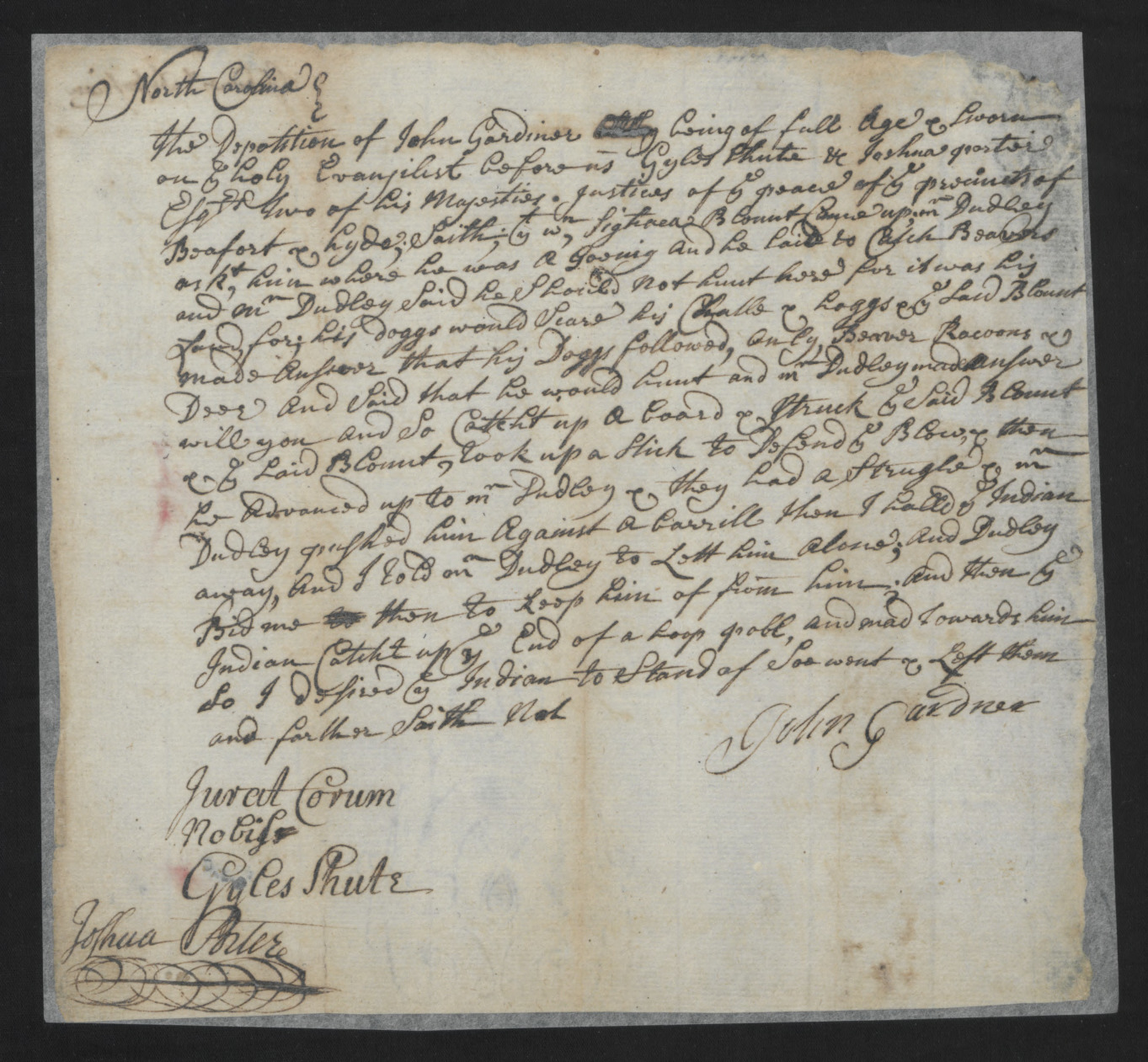 Deposition of John Gardiner, March 1722, page 1