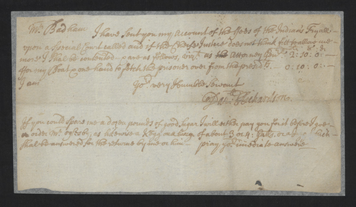 Letter from Daniel Richardson to William Badham, page 1