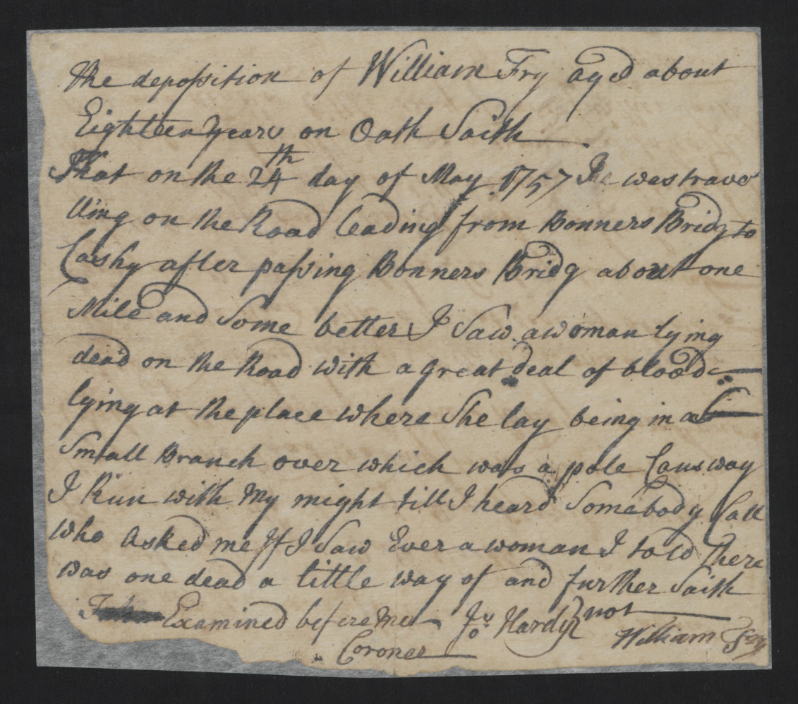 Deposition of William Fry, 24 May 1757, page 1