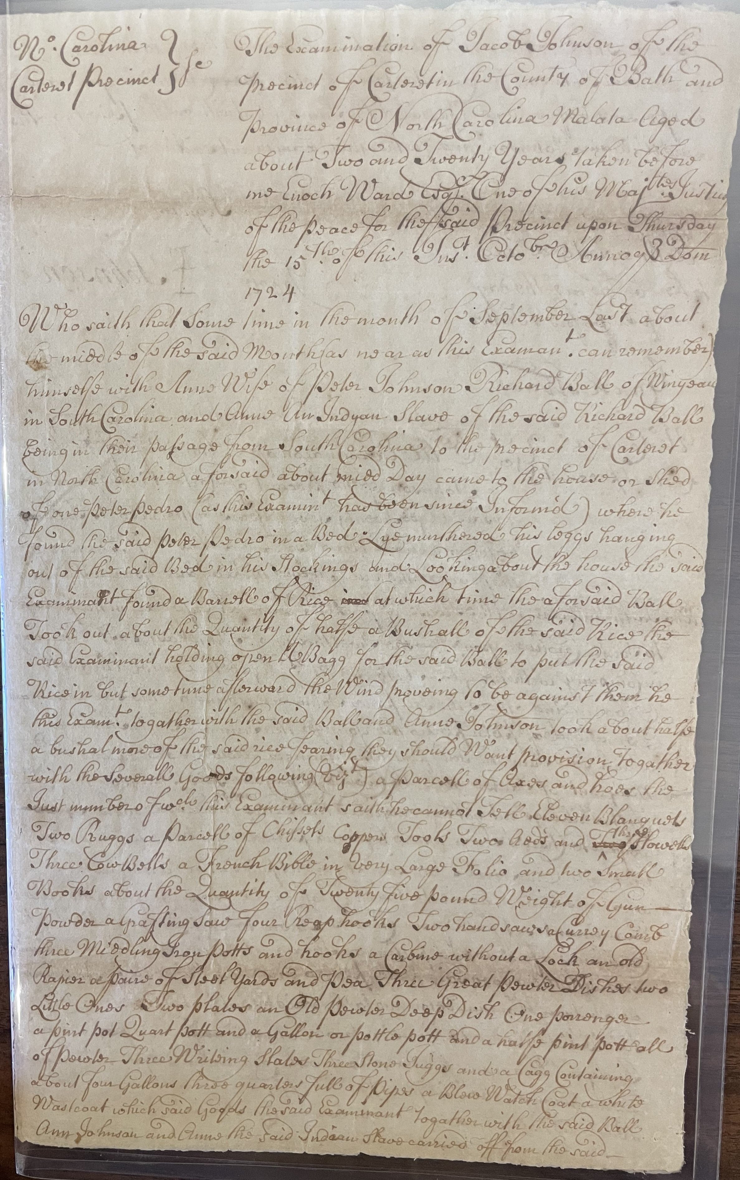 Deposition of Jacob Johnson, 15 October 17244, page 1