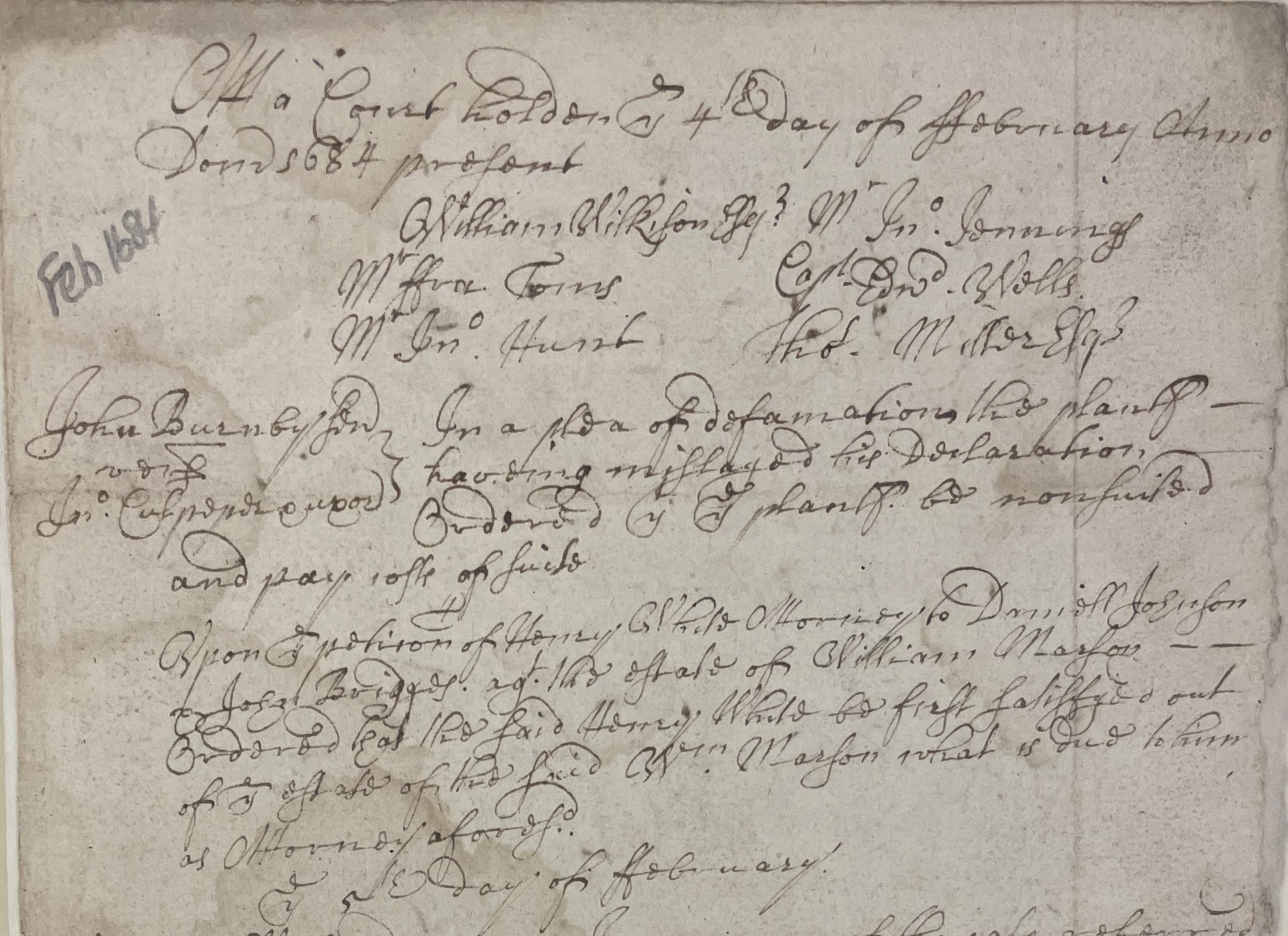 Minutes of the Albemarle County Court, 5 February 1684, page 1