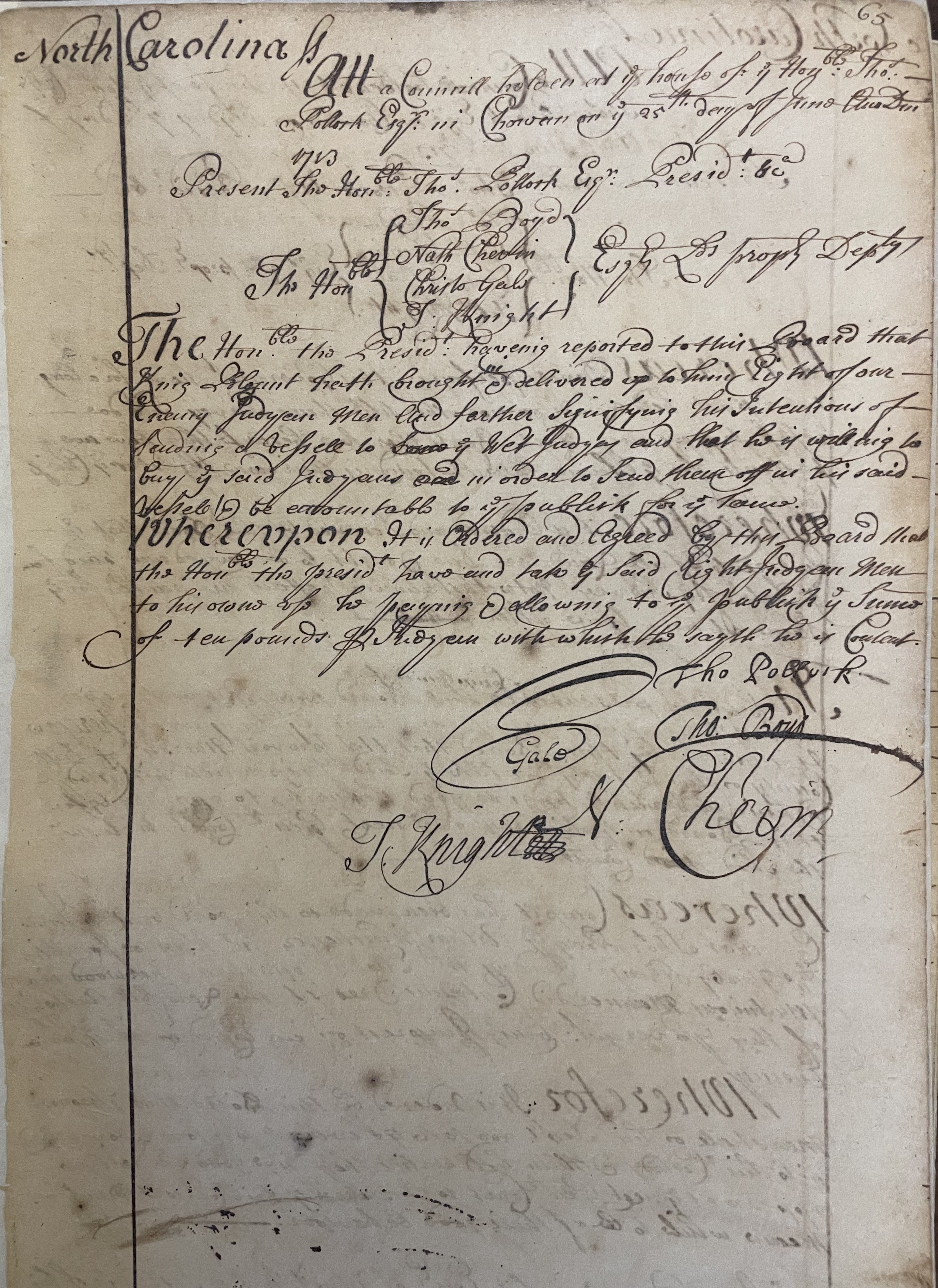 Minutes of the North Carolina Council, 25 June 1713