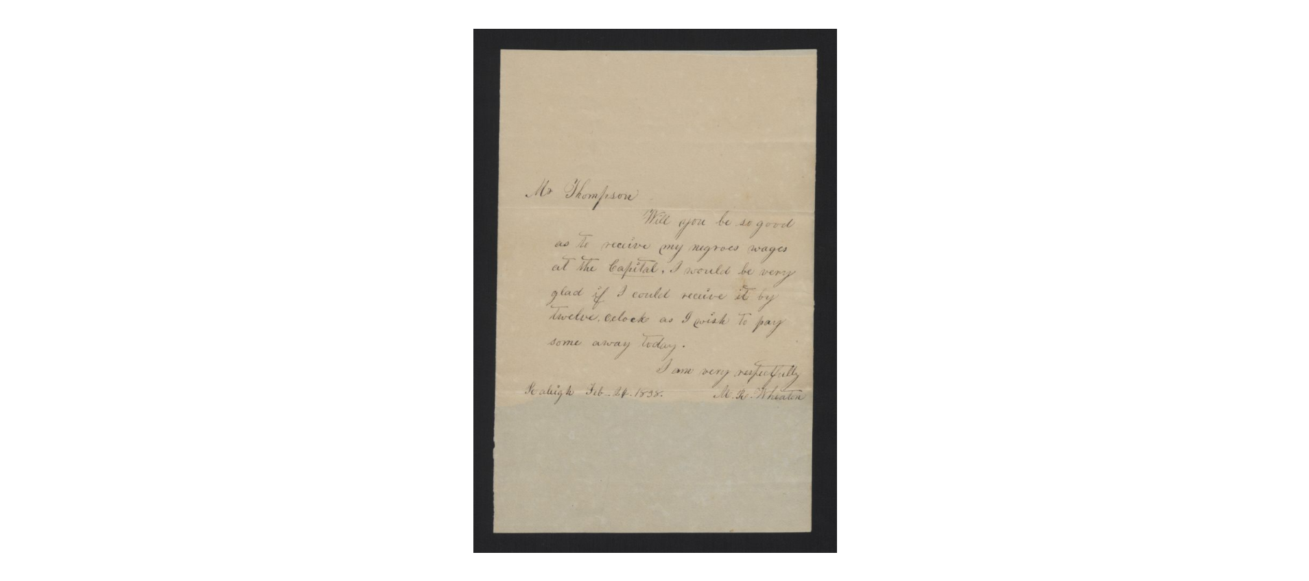 Letter from Wheaton to Thompson, February 24, 1838, page 1