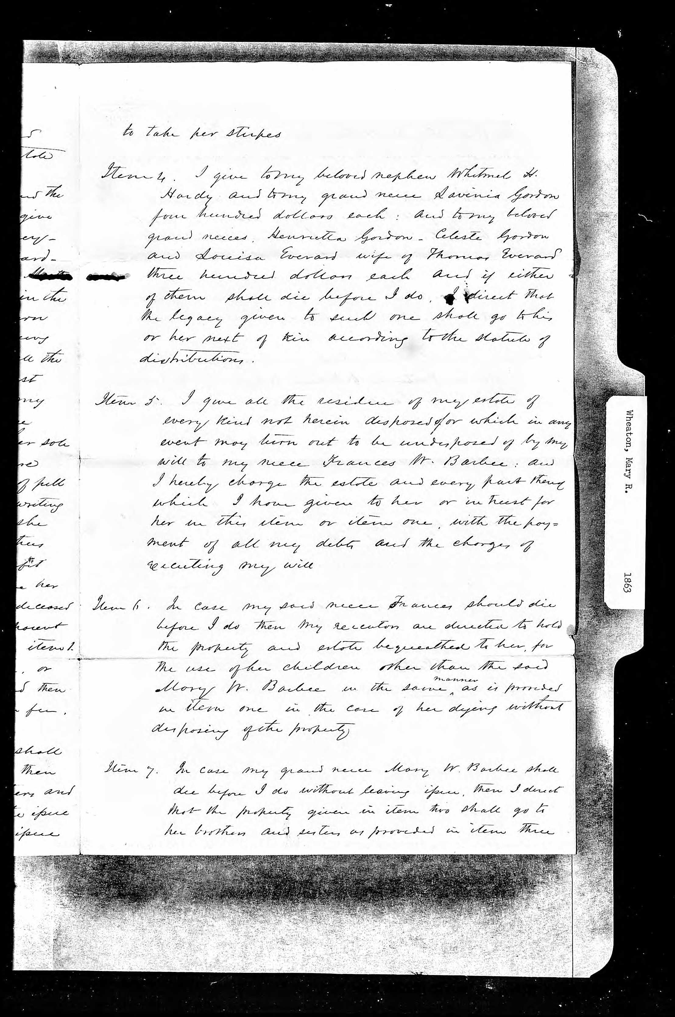 Will of Mary R. Wheaton, November 9, 1858, page 3