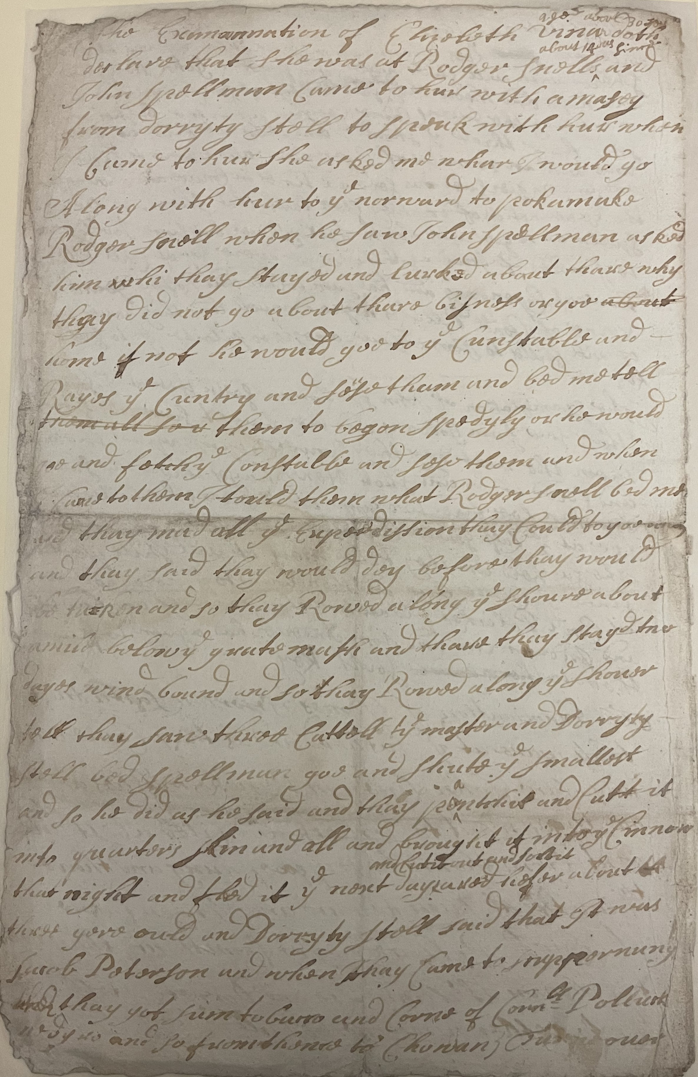 Examination of Elizabeth Vinar, 24 August 1697, page 1