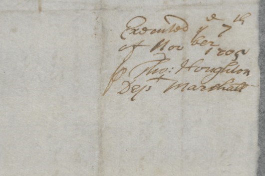 Warrant from Tobias Knight to Thomas Houghton for Alex, 7 November 1705, page 2