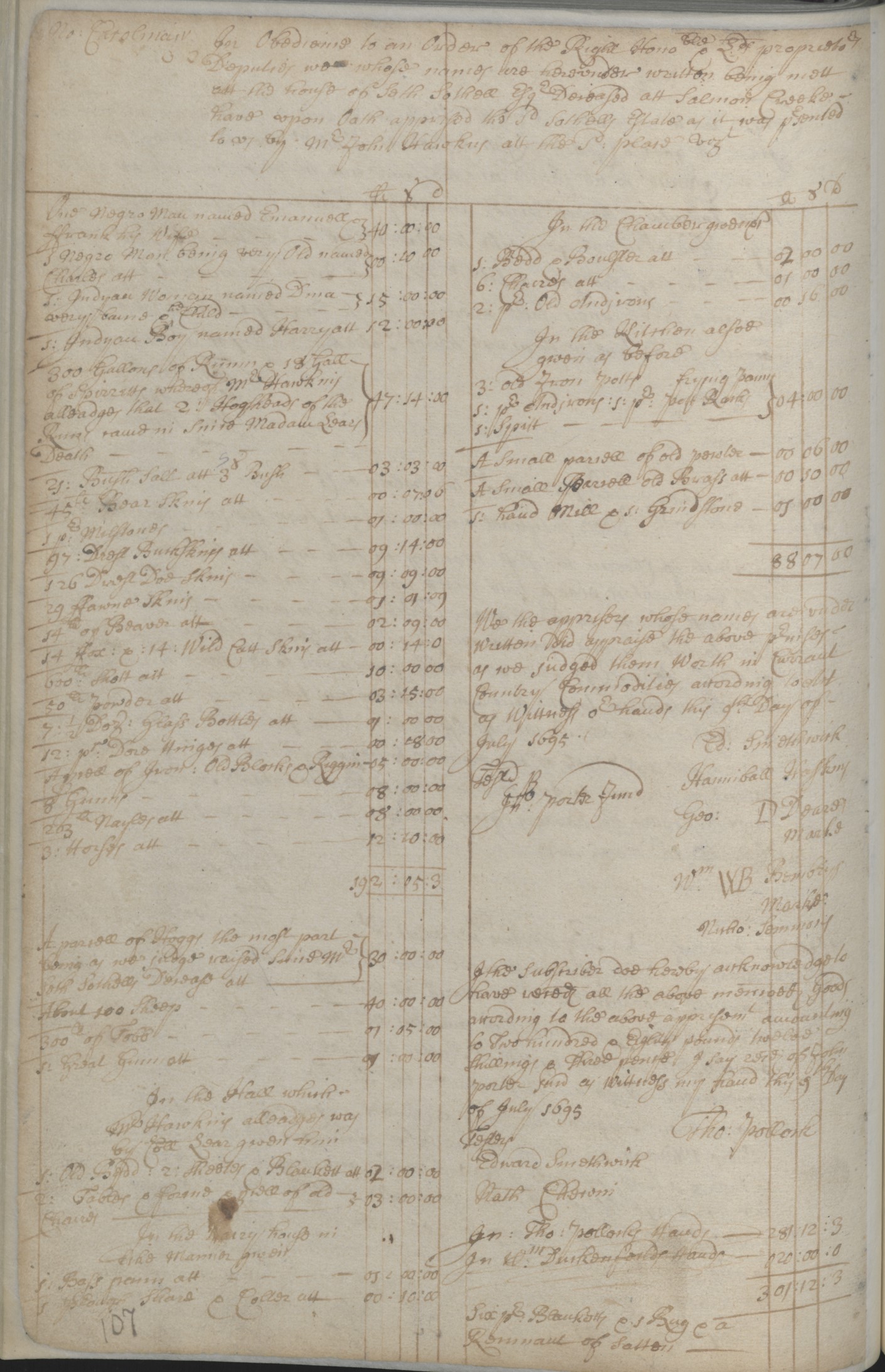 Estate Inventory of Seth Sothel, 9 July 1695