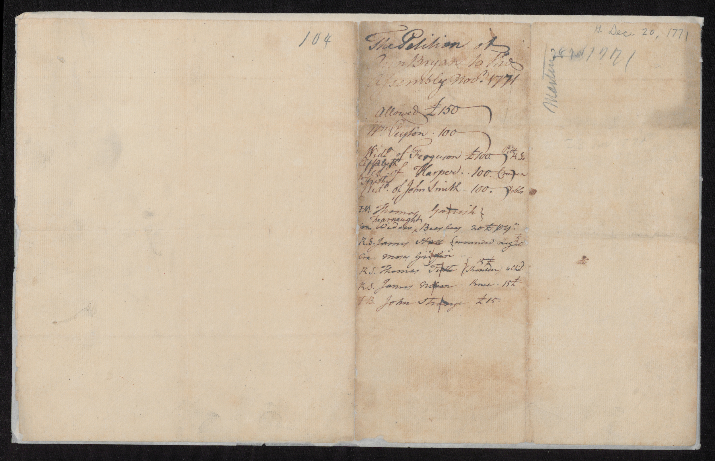Petition from Ann Bryan to the North Carolina Colonial Assembly for a Pension, 28 November 1771, page 2.