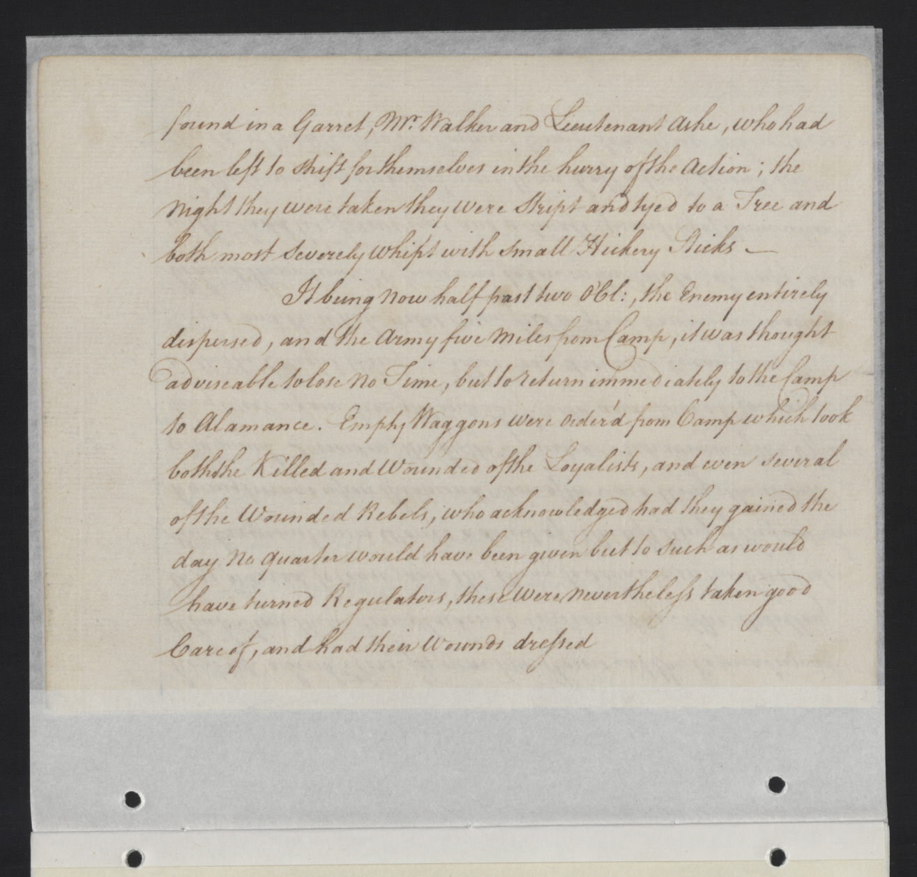 Journal Entry from William Tryon on the Expedition Against the Regulators, 16 May 1771, page 6.