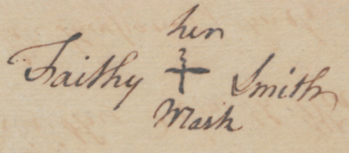 Faithy Smith's signature mark from her petition.