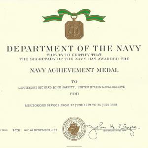 Navy Achievement Medal certificate