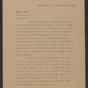 Letter from John M. Stivers to Gov. Bickett, November 12, 1917 - Page 1