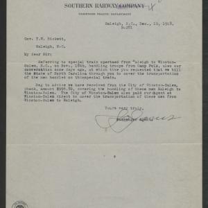 Letter from Jones to Bickett, December 10, 1918