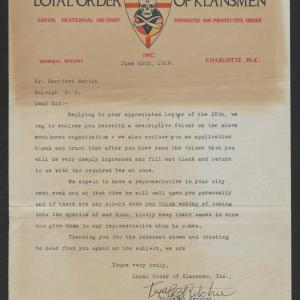 Letter from Texas B. Ritchie to Santford Martin, June 26, 1919