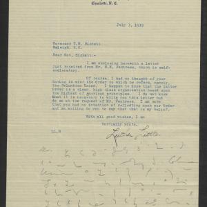 Letter from Luther Little to Gov. Thomas W. Bickett, July 3, 1919