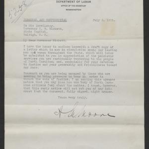 Letter from Aaron M. Moore to Gov. Thomas W. Bickett, July 3, 1919
