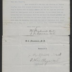 Letter from African American Physicians of Durham to Gov. Thomas W. Bickett, July 2, 1919