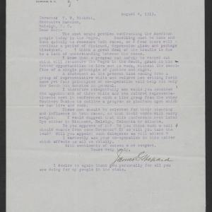 Letter from James E. Shepard to Gov. Thomas W. Bickett, August 4, 1919