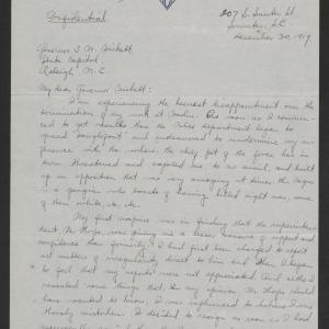 Letter from Robert M. Andrews to Gov. Thomas W. Bickett, December 30, 1919, page 1