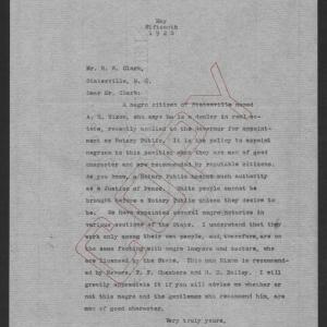 Letter from Santford Martin to R. R. Clark, May 15, 1920