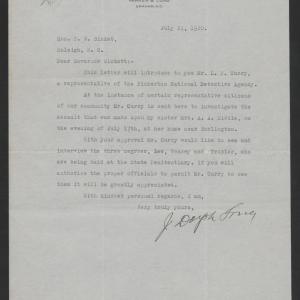 Letter from James A. Long to Thomas W. Bickett, July 24, 1920